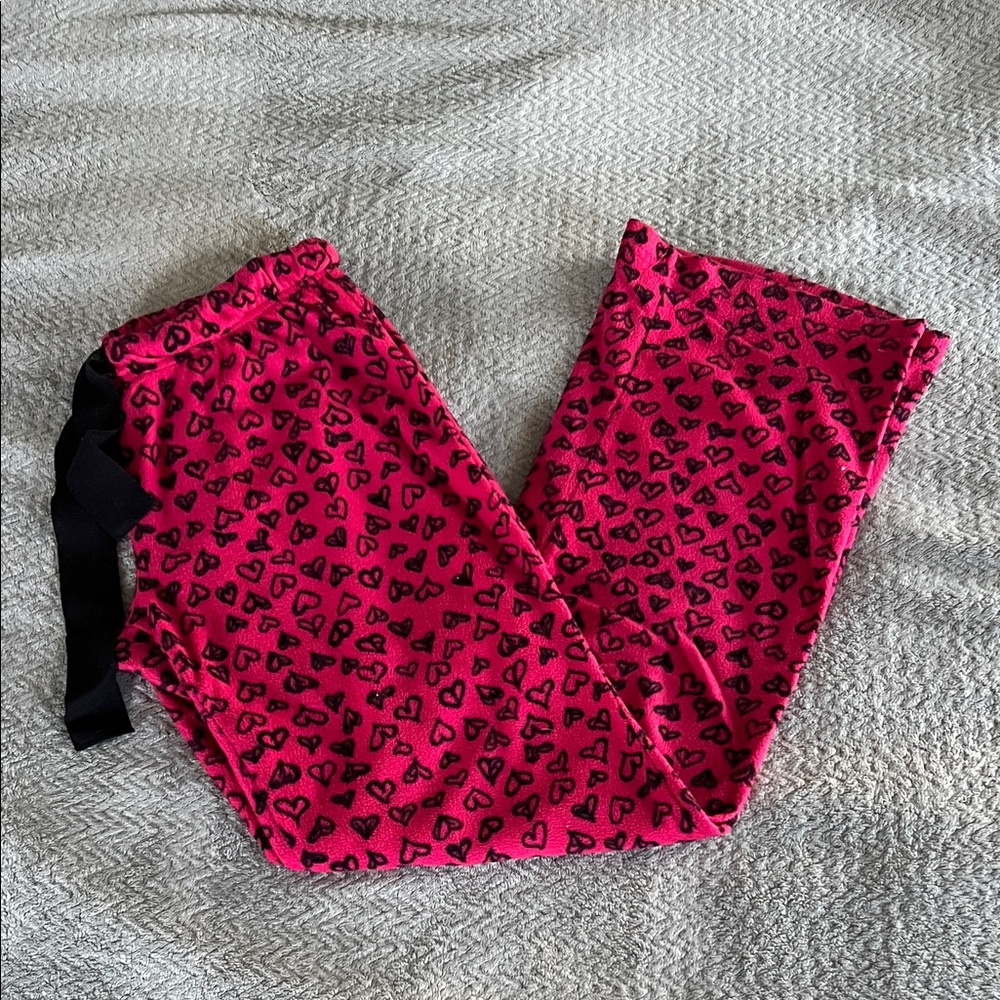 💋3/$10💋Ardene Hot Pink Black Heart Fleece Pajama Pants Size M